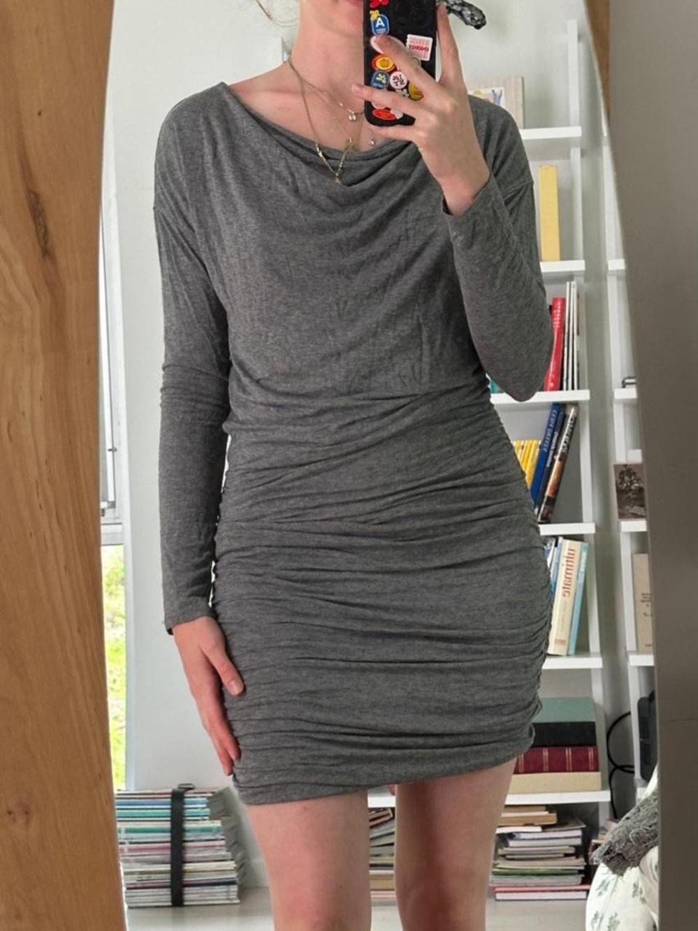 Athletes Gray Ruched Long-Sleeve Bodycon Dress